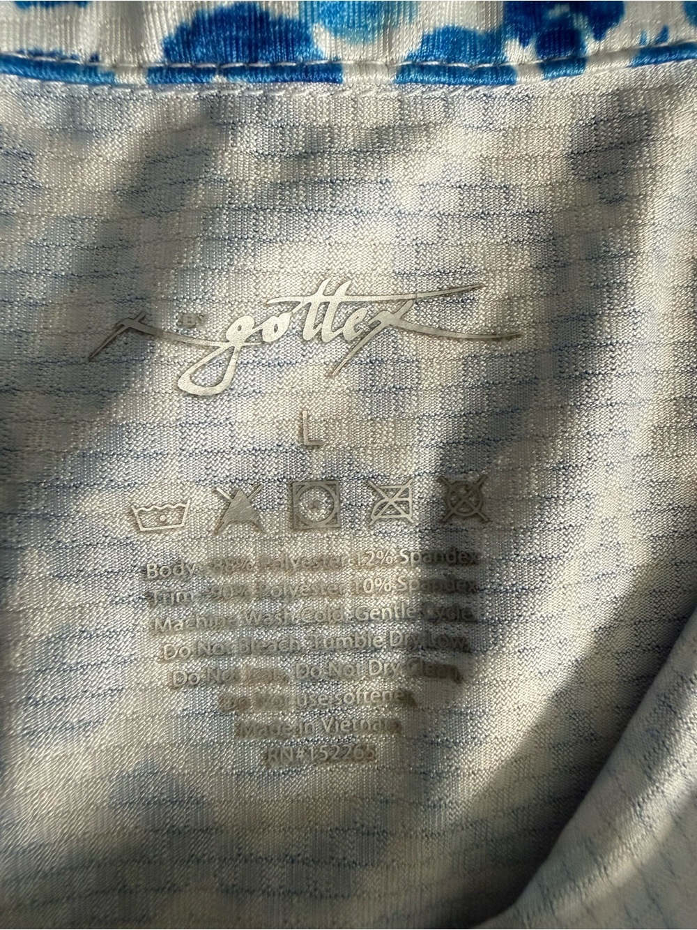 Gottex Blue and White Patterned Long Sleeve Zip-Neck Top - Picture 3 of 3